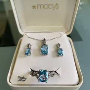💍💕Bridge Precious and Semi Sterling Silver Blue Topaz and Diamond Accent Set